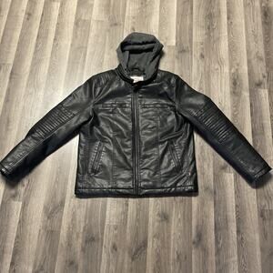 Levi's Jacket Men's L Black Faux Leather Hooded Racer Biker